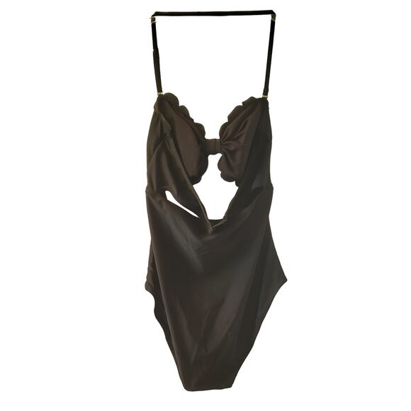 Tempt Me Black Scalloped Cut Out One Piece Swimsuit NWT - Picture 2 of 4